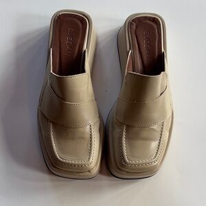 Cream Vegan Leather Slip-On Platform Mules